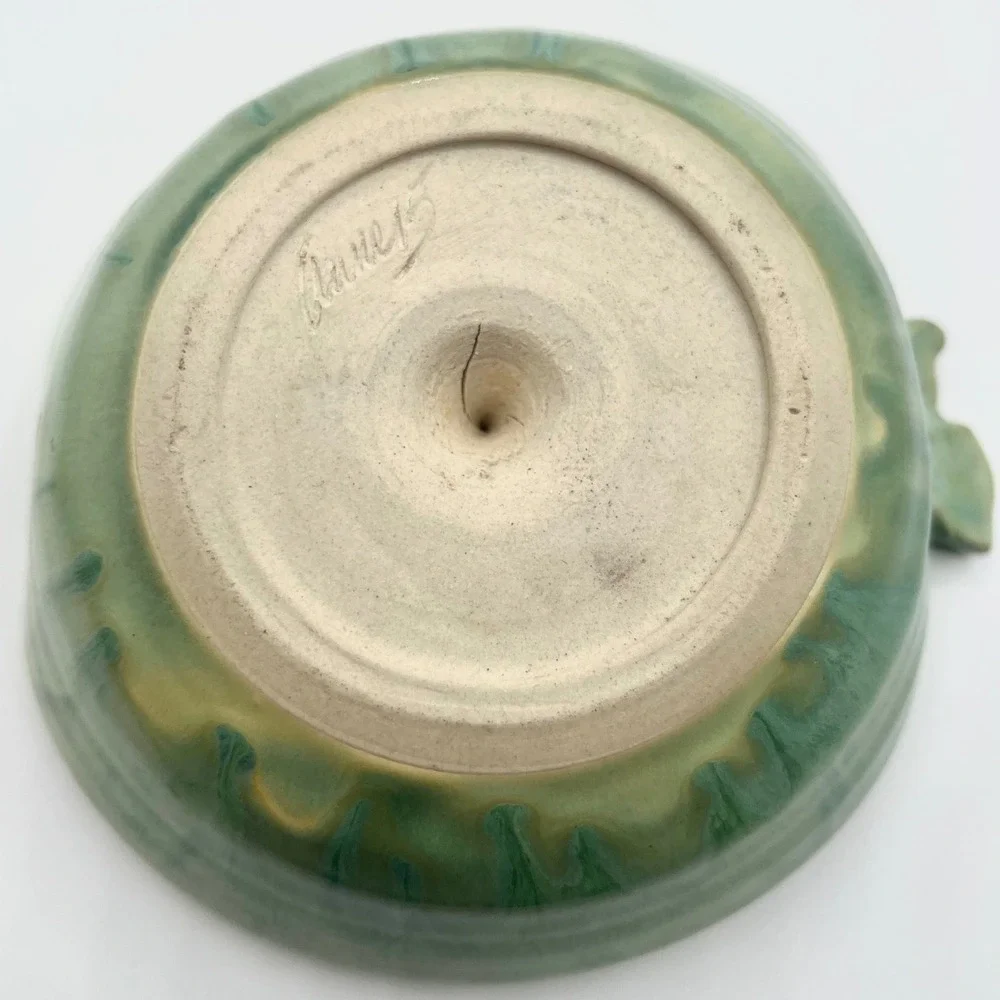 Apple Shaped Pottery Ring Holder‎ Dish Green Decorative Handmade Ceramic